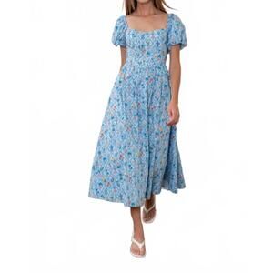 NEW MOON RIVER rosie midi dress in blue multi